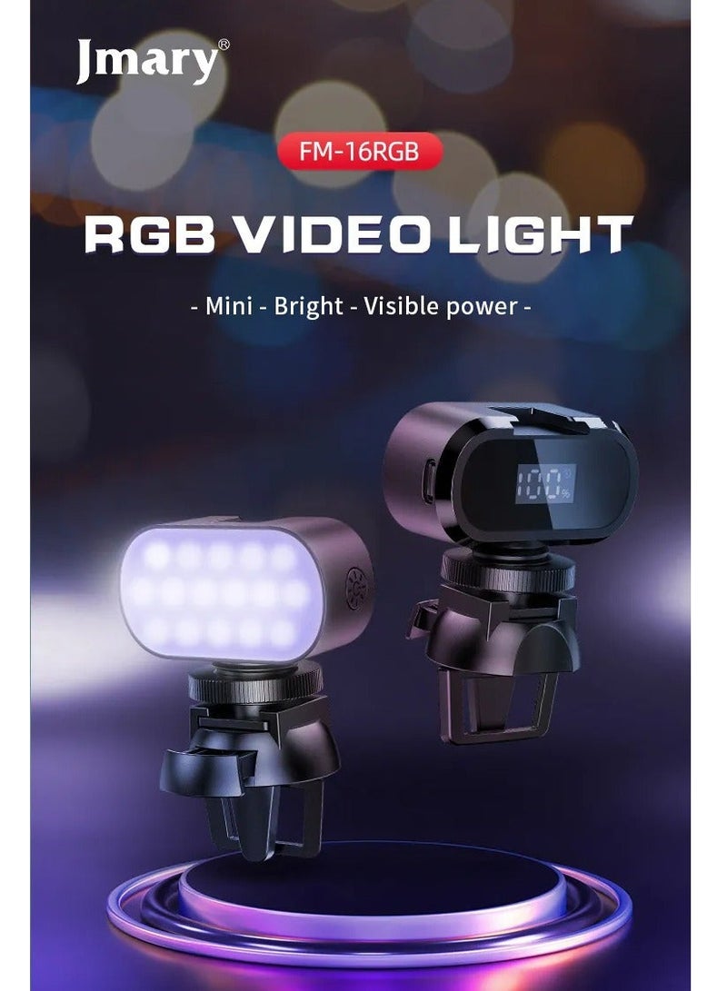 Jmary FM-16 RGB Mini Video Lights LED Camera 360° Full-Color Portable Photography Lighting Rechargeable Dimmable Panel Lamp With Clip Mount - Image 1