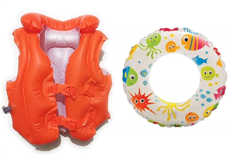 Mamadev ®:- Swimming Jacket & Swim Ring Adjustable Float Inflatable Swim Vest Safety Jacket with Girls Kids Boys Swimming Tube(5-8 Year) - Image 1