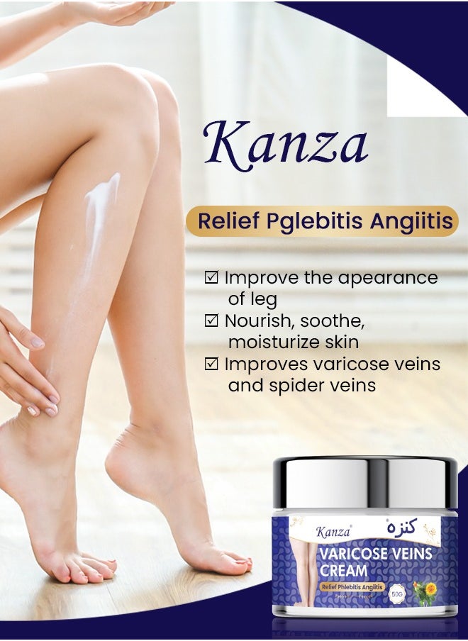 Kanza - Varicose Veins Cream 50g Relief Phlebitis Angiitis 100% Natural Ingredients Added Eliminate the Appearance of Varicose Veins Repair Soothing Leg Cream for Healing Varicose Veins for Men & Women - Image 1