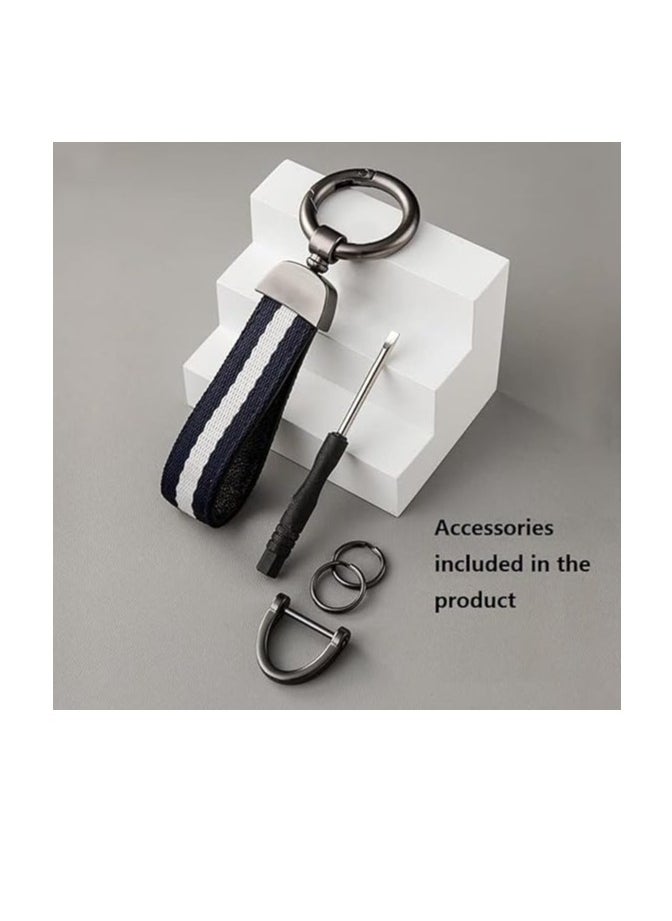 OUYoo OUYoo 2 pieces Knitwear-Textured Genuine Leather Car Keychains, Universal Genuine Leather Key Fob Keychain Holders for Men and Women, with an Additional United Arab Emirates Flag Keychain.  - Image 4