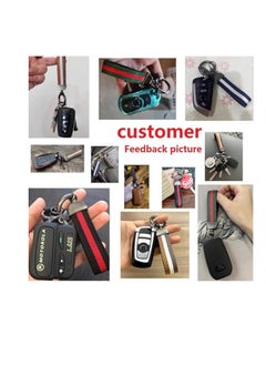 OUYoo OUYoo 2 pieces Knitwear-Textured Genuine Leather Car Keychains, Universal Genuine Leather Key Fob Keychain Holders for Men and Women, with an Additional United Arab Emirates Flag Keychain.  - Image 3