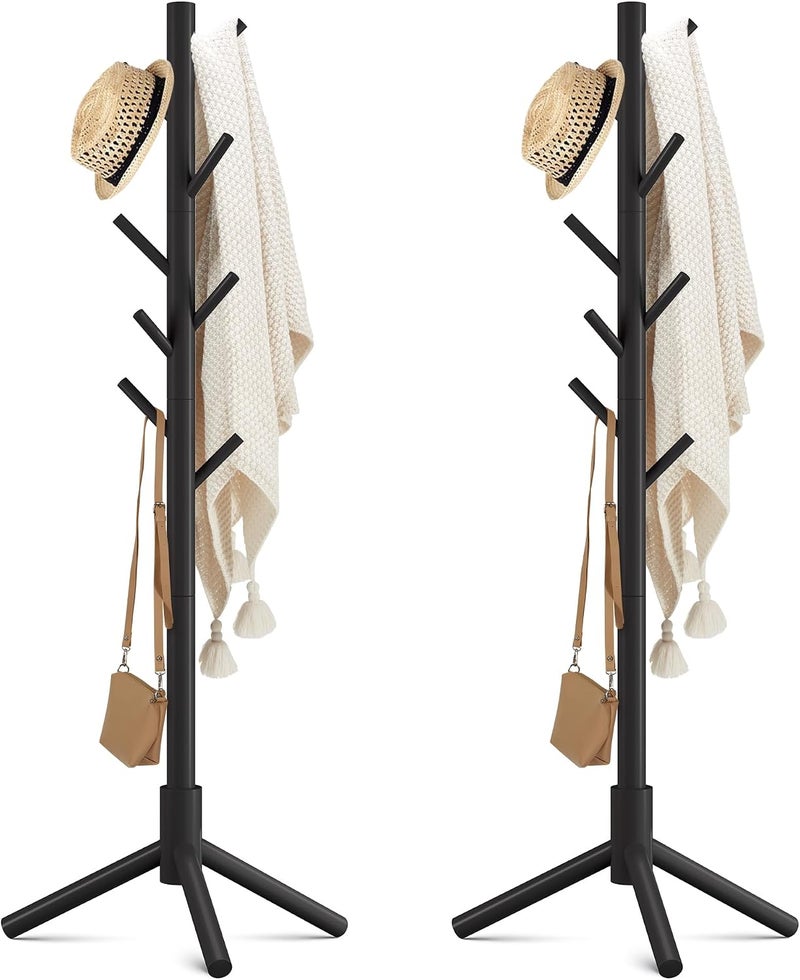 Haddockway Wooden Coat Rack Stand with 8 Hooks New Zealand Pine Adjustable Coat Standing Tree Easy Assembly for Coats, Hats, Scarves and Handbags for Entryway, Hallway, Bedroom, Office,2 PCS - Image 1