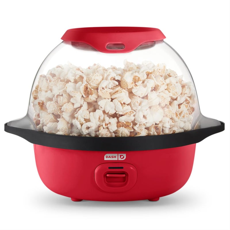 Dash SmartStore Stirring Popcorn Maker - Hot Oil Electric Popcorn Popper with Butter-Warming Tray, Clear Serving Bowl & Measuring Cup - 12 Cups, Red - Image 1