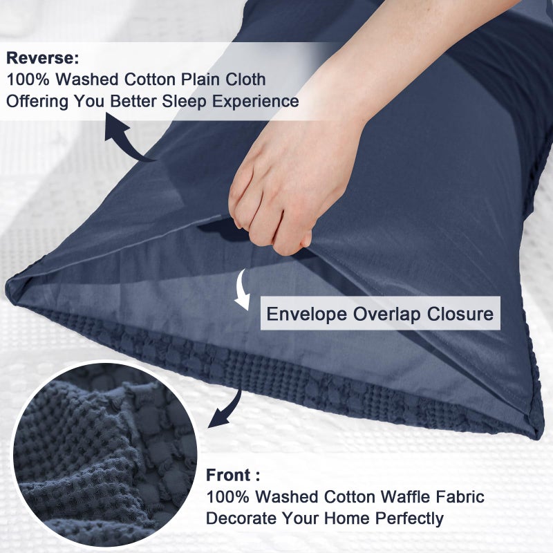 Phf 100% Cotton Waffle Pillow Shams Standard Size  2 Pack 20"" X 26"" Soft Skin-Friendly Pillowcases  No Filling  Aesthetic Woven And Breathable Waffle Weave Pillow Case Covers For Bed  Indigo - Image 4