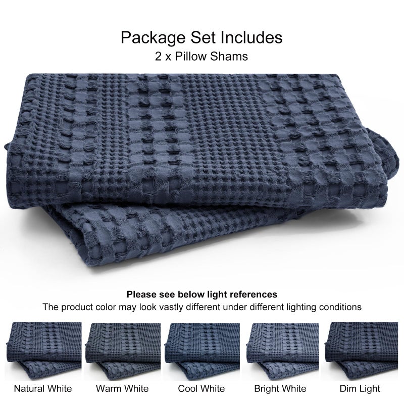 Phf 100% Cotton Waffle Pillow Shams Standard Size  2 Pack 20"" X 26"" Soft Skin-Friendly Pillowcases  No Filling  Aesthetic Woven And Breathable Waffle Weave Pillow Case Covers For Bed  Indigo - Image 5