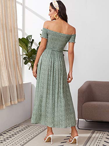 Floerns Women's Boho Floral Print Off Shoulder Split Long A Line Dress A Green M - Image 2