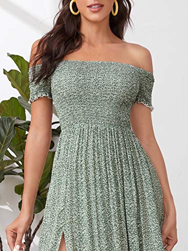 Floerns Women's Boho Floral Print Off Shoulder Split Long A Line Dress A Green M - Image 4