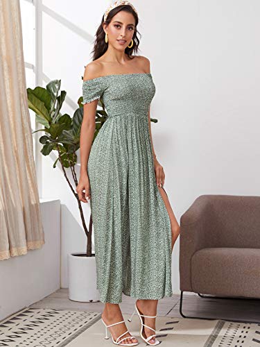 Floerns Women's Boho Floral Print Off Shoulder Split Long A Line Dress A Green M - Image 5