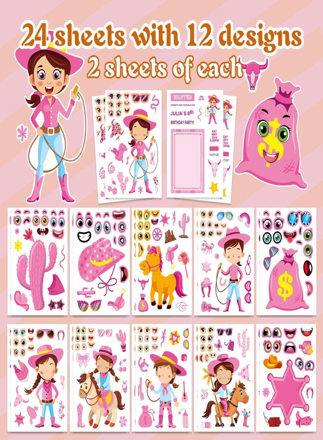 DUJAA 24 Sheets Cowboy Cowgirl Stickers for Kids, Country Western Cowgirl Make a Face Sticker, Make Your Own Stickers Sheets, Pink Cool Theme Art Craft Supplies - Image 2