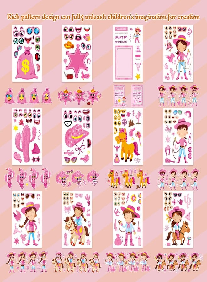 DUJAA 24 Sheets Cowboy Cowgirl Stickers for Kids, Country Western Cowgirl Make a Face Sticker, Make Your Own Stickers Sheets, Pink Cool Theme Art Craft Supplies - Image 3