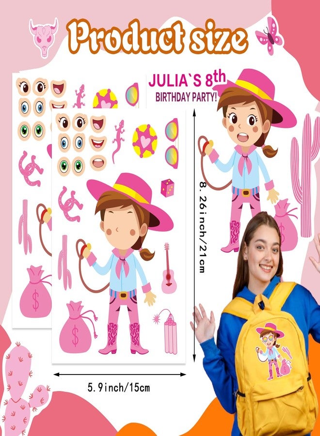 DUJAA 24 Sheets Cowboy Cowgirl Stickers for Kids, Country Western Cowgirl Make a Face Sticker, Make Your Own Stickers Sheets, Pink Cool Theme Art Craft Supplies - Image 4