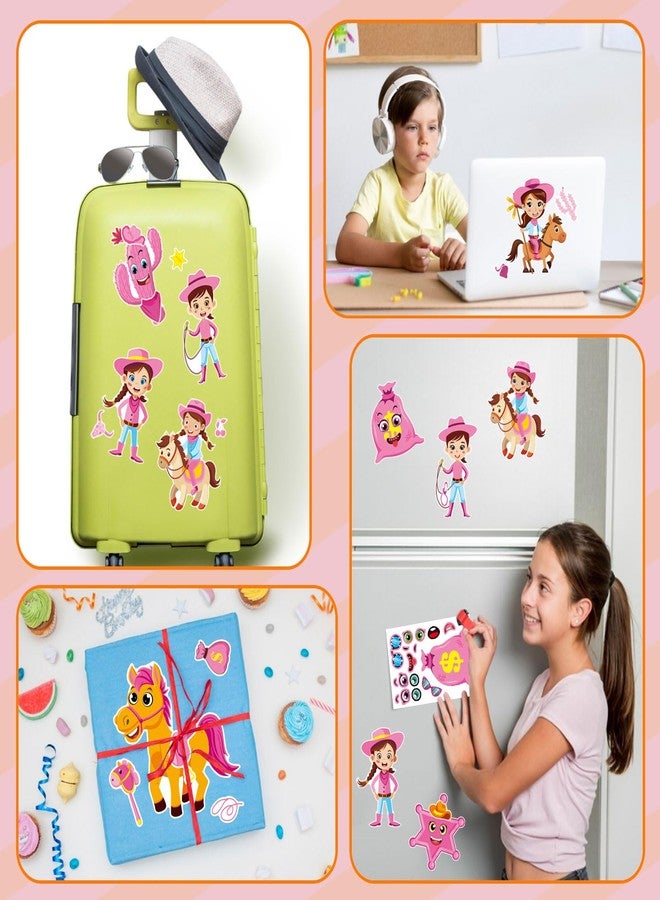 DUJAA 24 Sheets Cowboy Cowgirl Stickers for Kids, Country Western Cowgirl Make a Face Sticker, Make Your Own Stickers Sheets, Pink Cool Theme Art Craft Supplies - Image 5