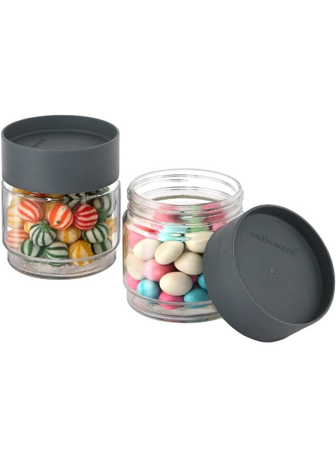 Cello Modustack Glassy Storage Jar, Stackable, Clear, Set of 2, 500ml Each, Grey, Small - Image 1