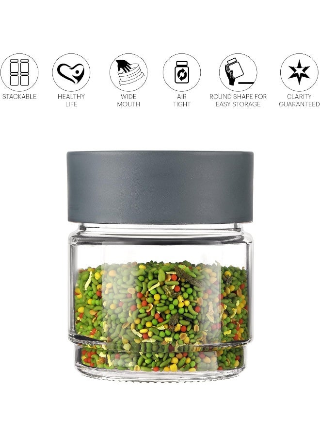 Cello Modustack Glassy Storage Jar, Stackable, Clear, Set of 2, 500ml Each, Grey, Small - Image 3