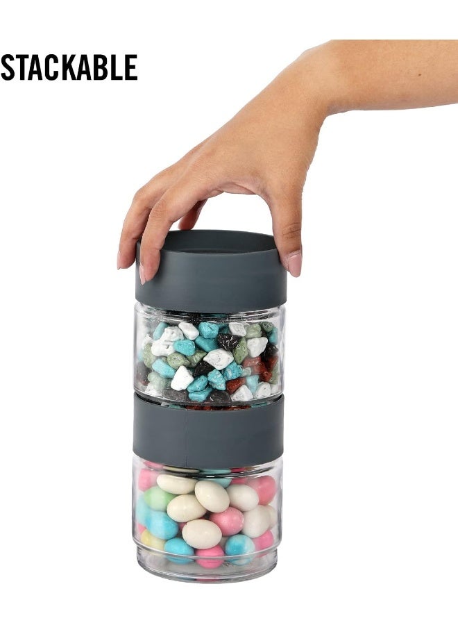 Cello Modustack Glassy Storage Jar, Stackable, Clear, Set of 2, 500ml Each, Grey, Small - Image 4