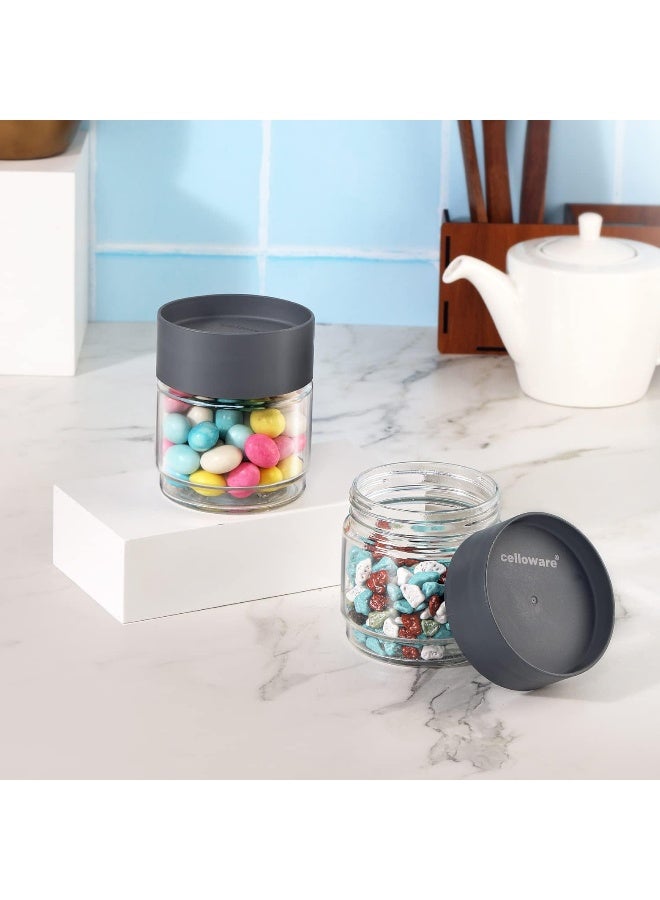 Cello Modustack Glassy Storage Jar, Stackable, Clear, Set of 2, 500ml Each, Grey, Small - Image 2