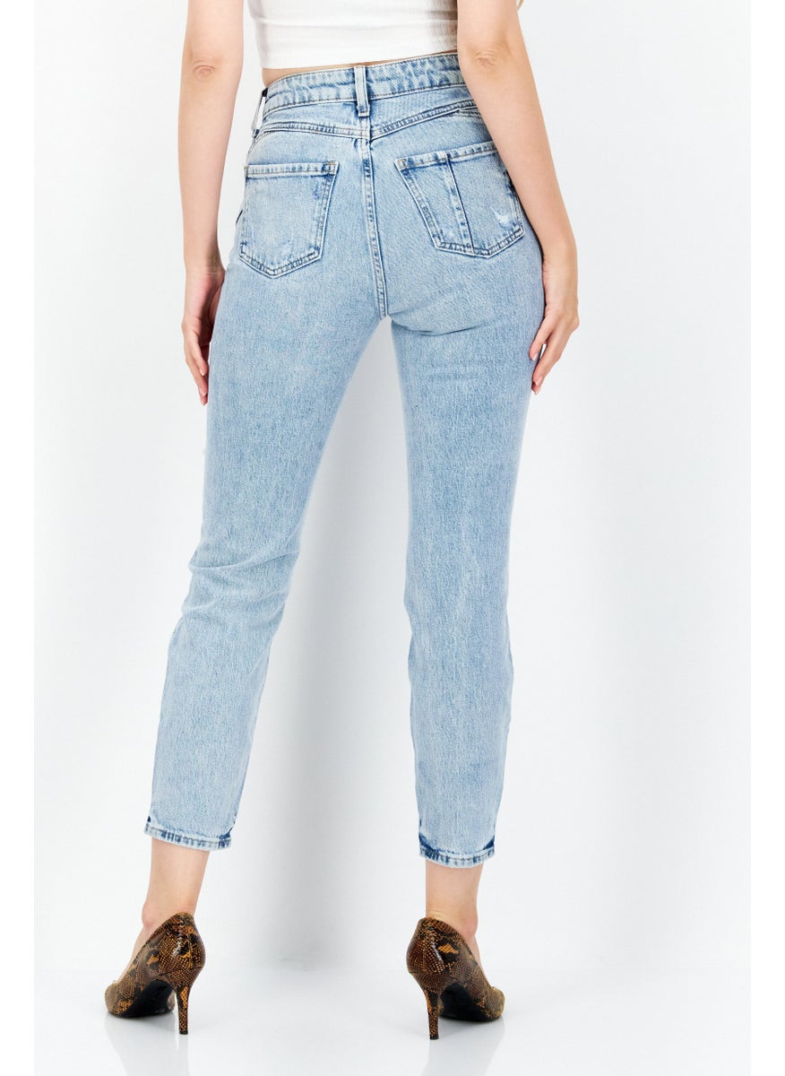 RIVER ISLAND - Women Mom Fit Rip Non Stretchable Denim Jeans, Wash Blue - Image 1