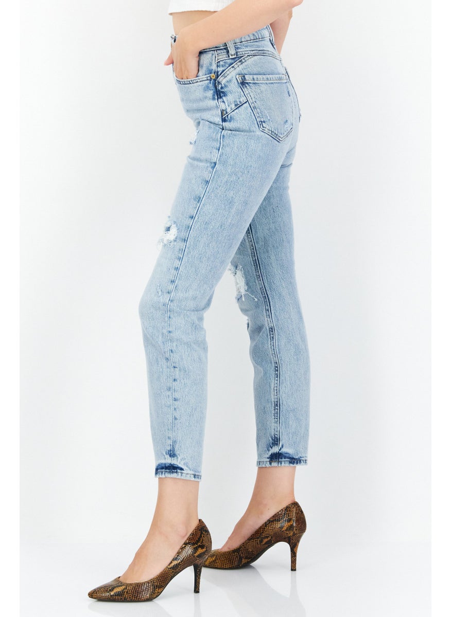 RIVER ISLAND - Women Mom Fit Rip Non Stretchable Denim Jeans, Wash Blue - Image 1