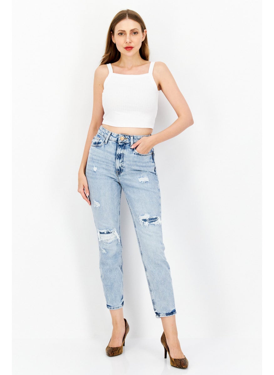 RIVER ISLAND - Women Mom Fit Rip Non Stretchable Denim Jeans, Wash Blue - Image 1