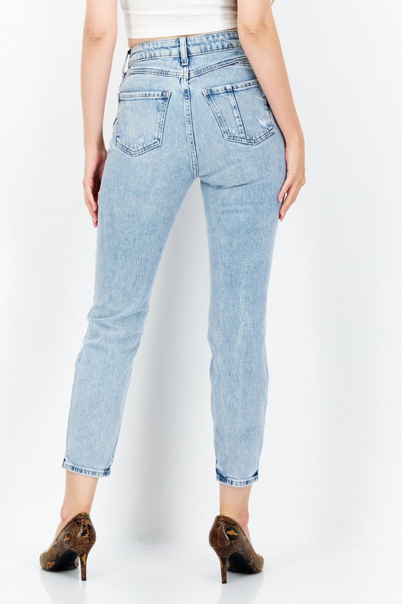 RIVER ISLAND Women Mom Fit Rip Non Stretchable Denim Jeans, Wash Blue - Image 4