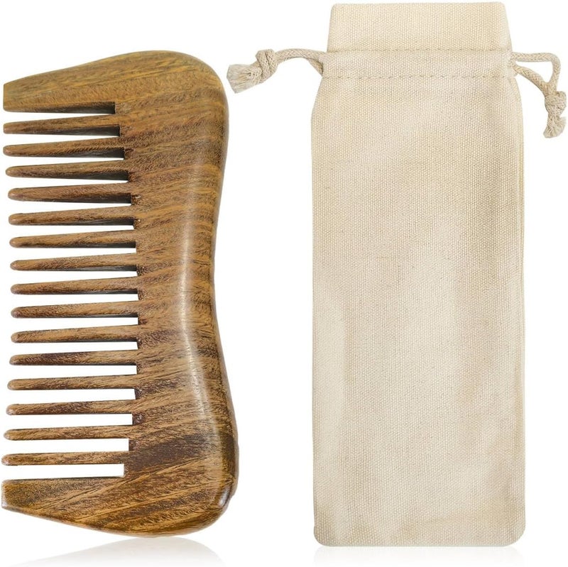 Portable Wooden Wide Tooth Comb 12cm Natural Sandalwood Comb for Hair Women and Men Wood Massage Combs with Cotton Pouch for Handbags Gym Bags