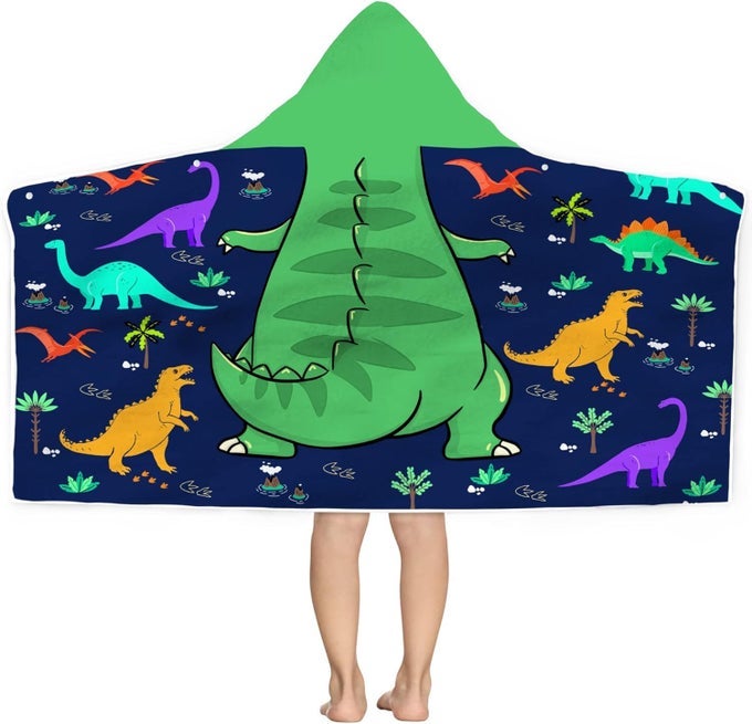 DINOSAUR BEACH TOWEL DINOSAUR TOWEL FOR KIDS WITH HOOD TREX HOODED TOWEL FOR BOYS 30X50 COOL CARTOON MICROFIBER BATH TOWEL PONCHO BATHROBE FOR SWIN POOL COVER UP GREEN BLUE DINOSAUR BIRTHDAY GIFTS