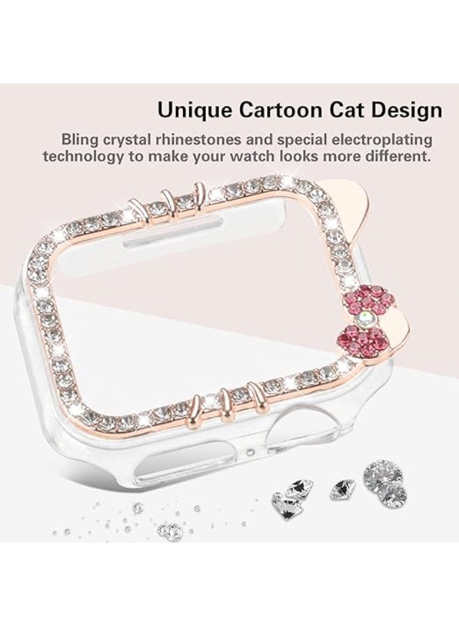 OLYSON Cartoon Cat Case Compatible with Apple Watch Cover for Women iWatch Series 11 10 46mm, Bling Rhinestone Cute Protective Clear PC Frame - Image 2