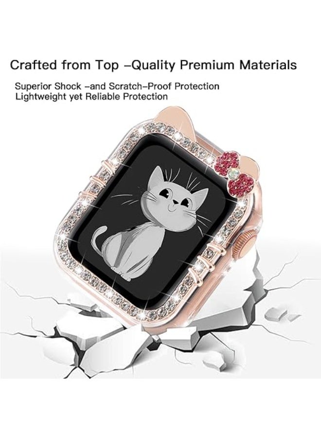 OLYSON Cartoon Cat Case Compatible with Apple Watch Cover for Women iWatch Series 11 10 46mm, Bling Rhinestone Cute Protective Clear PC Frame - Image 3