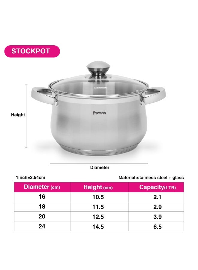 Fissman Stockpot with Glass Lid 18x11.5cm / 2.9 Liter with Measuring Mark, Stainless Steel Stockpot Felina Series | Stay-cool Handle | Induction Ready | Dishwasher Safe | Compatible with All Stovetops - Image 4