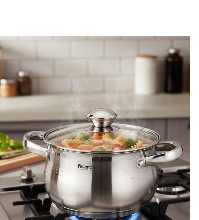 Fissman Stockpot with Glass Lid 18x11.5cm / 2.9 Liter with Measuring Mark, Stainless Steel Stockpot Felina Series | Stay-cool Handle | Induction Ready | Dishwasher Safe | Compatible with All Stovetops - Image 1