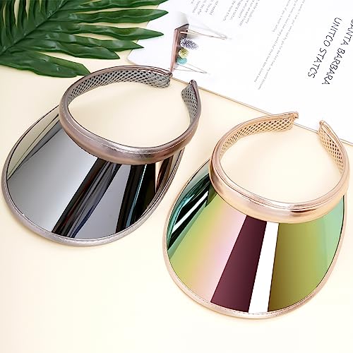 Fumwase 2 Pack Sun Visor Hats Women UV Sports Iridescent Multi Color Tennis Golf UPF Cap Headwear for Men Women Outdoor Summer Travel (Khaki & Silver) - Image 3