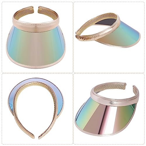 Fumwase 2 Pack Sun Visor Hats Women UV Sports Iridescent Multi Color Tennis Golf UPF Cap Headwear for Men Women Outdoor Summer Travel (Khaki & Silver) - Image 5