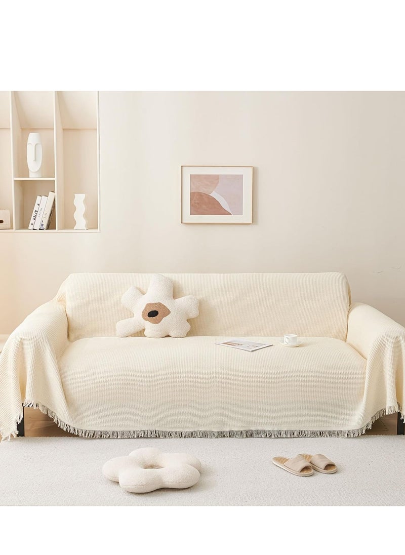 KCDMBUE - Reversible Sofa Throw Blanket, Soft & Warm Solid Color Blanket for Couch, Thick Plush Throw for Living Room and Bedroom(White) - Image 1