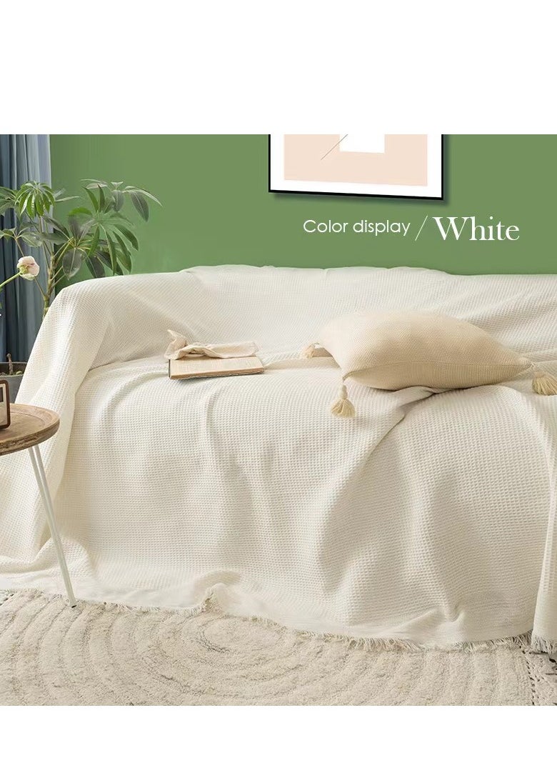 KCDMBUE - Reversible Sofa Throw Blanket, Soft & Warm Solid Color Blanket for Couch, Thick Plush Throw for Living Room and Bedroom(White) - Image 1