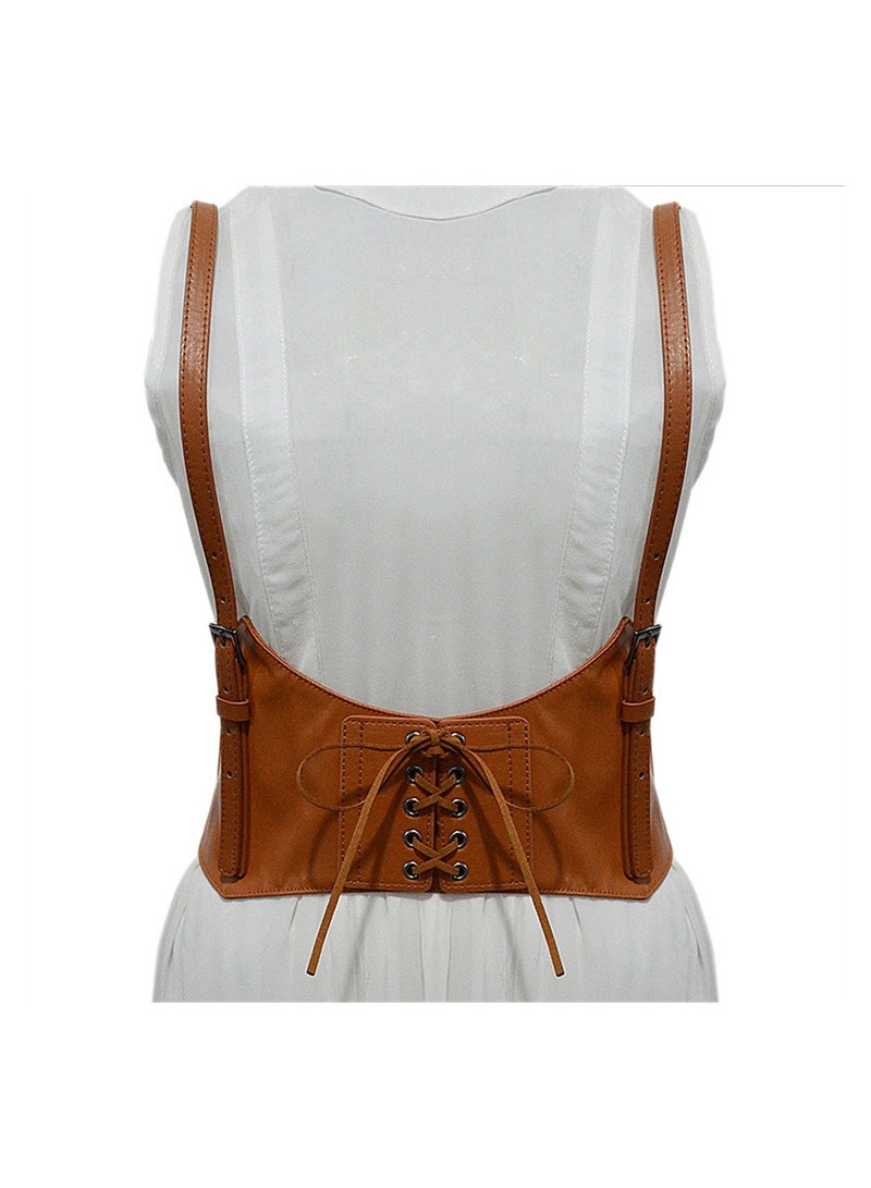 SYOSI Corset Belts Women Fashion PU Leather Belt Vest Punk Adjustable Underbust Corset Belt for Girls Dresses Cosplay Party Rave Costume Brown S - Image 4