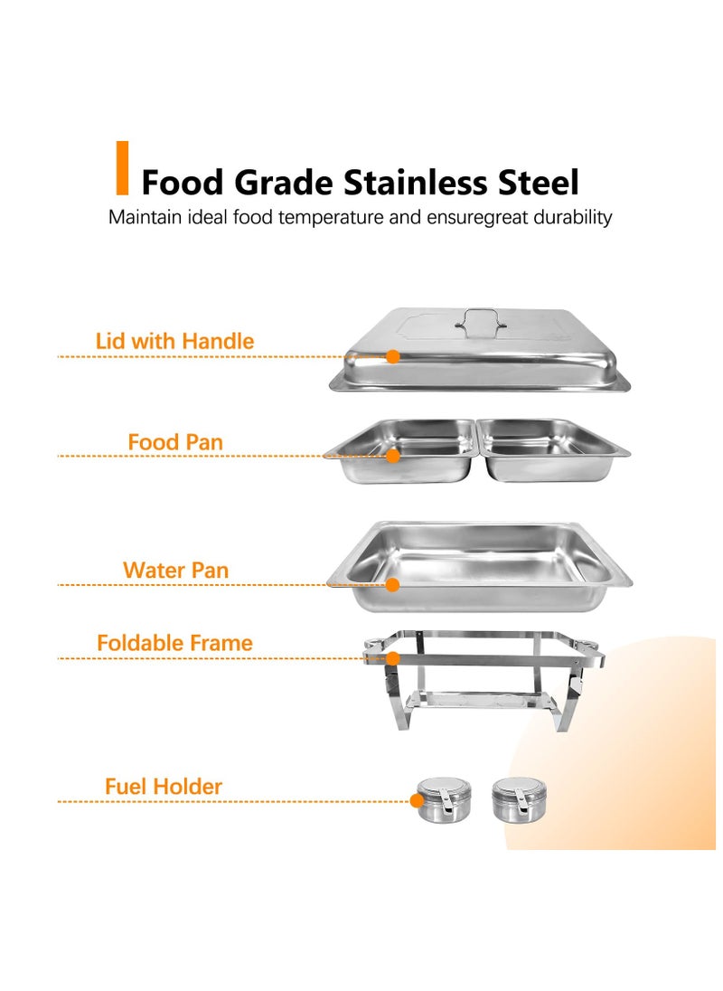 XiuWoo Chafing Dish Buffet Set 1 Pack, 8 QT Half Size Stainless Steel Buffet Stove for Catering, Upgraded Buffet Sets with Food, Water Pan, Lid, Frame, Fuel Holder  - Image 4