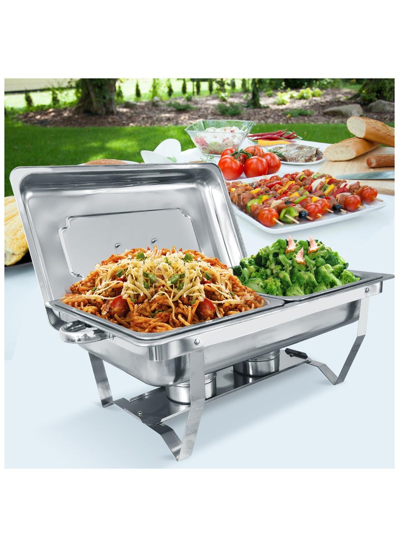 XiuWoo Chafing Dish Buffet Set 1 Pack, 8 QT Half Size Stainless Steel Buffet Stove for Catering, Upgraded Buffet Sets with Food, Water Pan, Lid, Frame, Fuel Holder  - Image 2