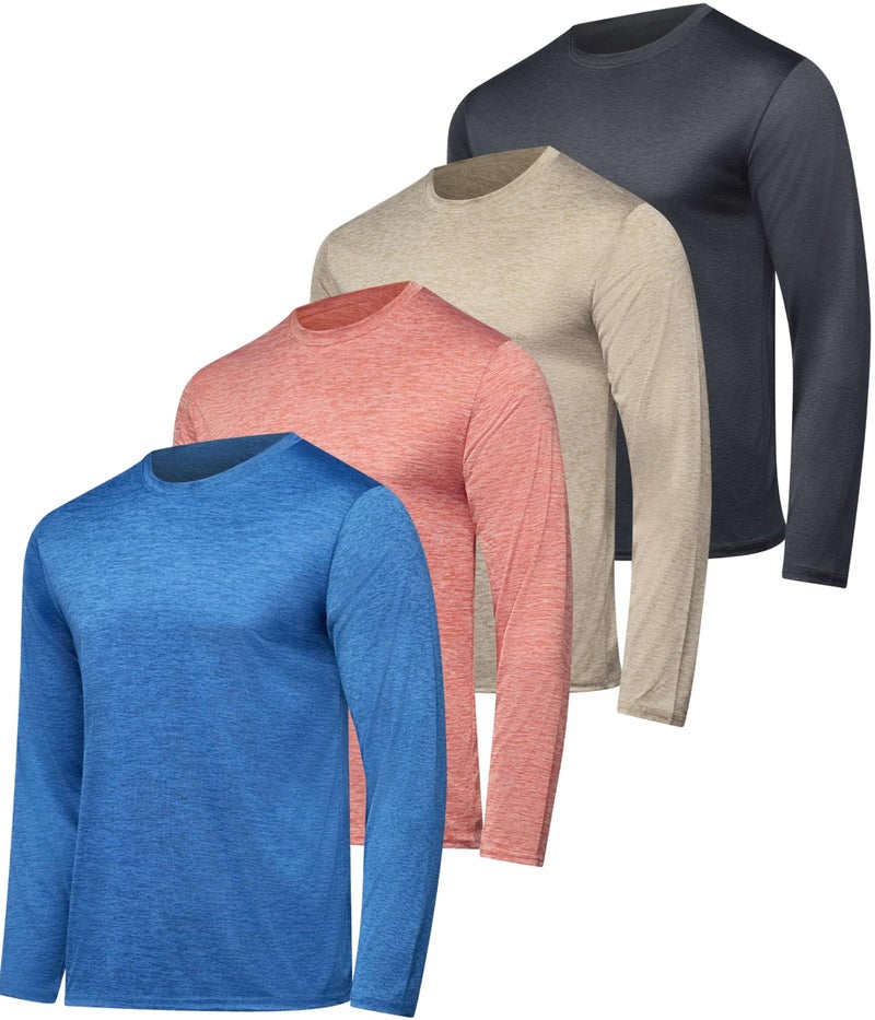 Real Essentials 4 Pack Mens Long Sleeve Dry Fit T Shirts Hiking Fishing Workout Gym Work Sun UPF 50 Wicking Running Tee Set 12 XLarge