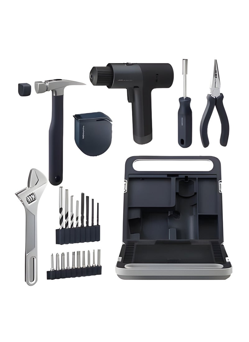 HOTO 12V Brushless Electric Drill Kit QWDZGJ001 Tool Set With Different Tools 12V Brushless Drill Multipurpose Needlenose Plier & Measure Tape - Black  - Image 1
