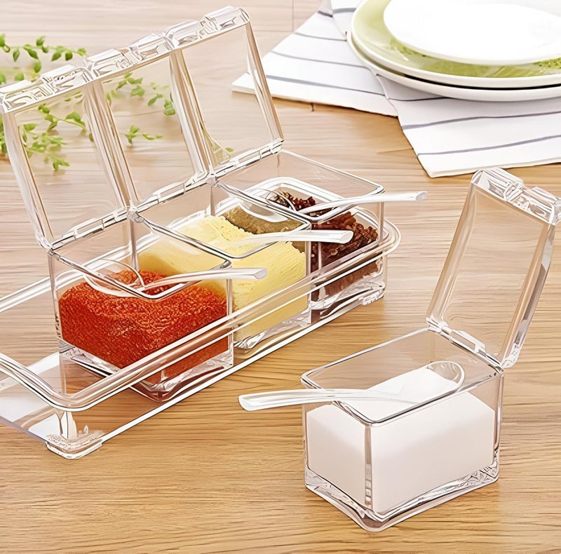 BROOKITCHEN Crystal Seasoning Acrylic Box Pepper Salt Spice Rack Plastic 4 Box with Spoons Kitchen See Through Storage Containers Cooking Tools - Image 3