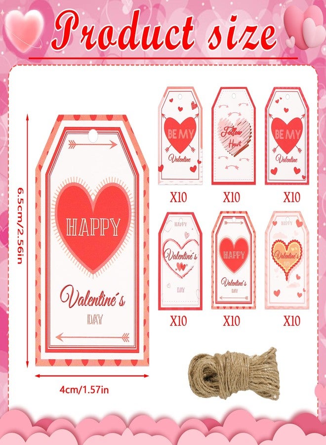 Konsait Valentines Day Gift Tags, 60 Pack Lovely Heart Valentines Tags with String, Valentine's Day Gift Wrapping Accessories & Labels, DIY Crafts - Image 2