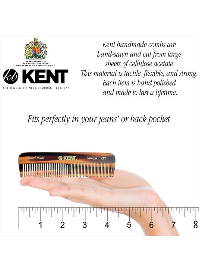 Kent A OT Small Double Tooth Hair Pocket Comb, Fine/Wide Tooth Comb For Hair, Beard and Mustache, Coarse/Fine Hair Grooming Comb for Men, Women and Kids. Saw Cut Hand Polished. Handmade in England - Image 2