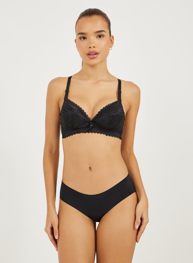 Styli Pack of 2 - Padded Wired Scalloped Edge Lace Bow Detail T-Shirt Bra - Image 3