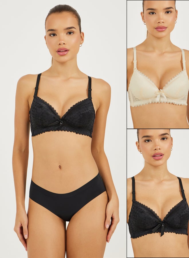 Styli Pack of 2 - Padded Wired Scalloped Edge Lace Bow Detail T-Shirt Bra - Image 1