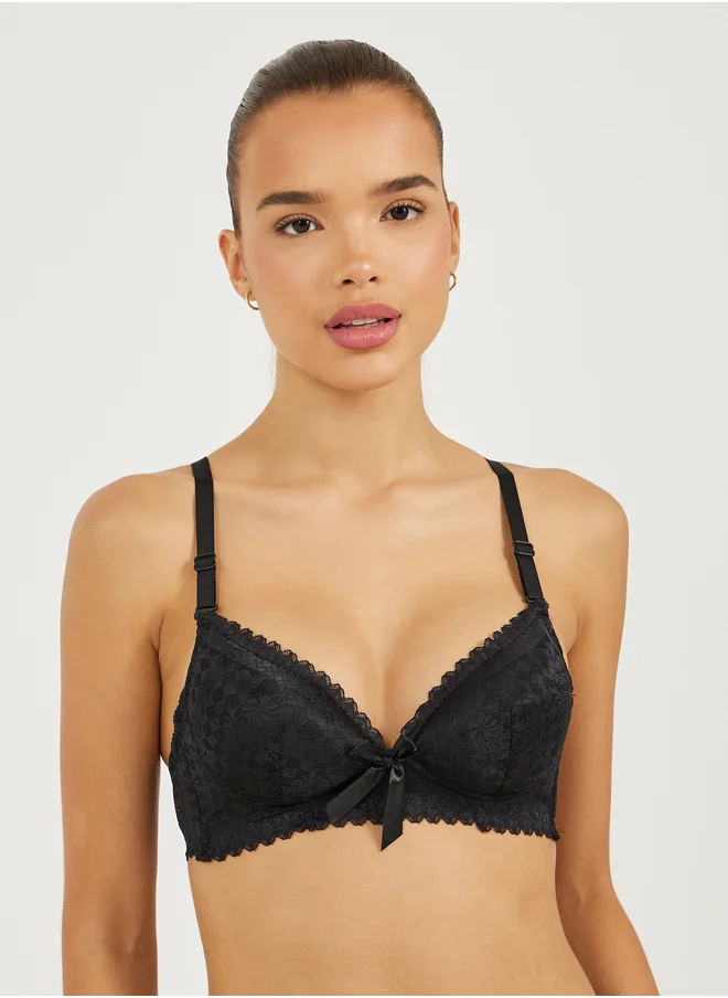 Styli Pack of 2 - Padded Wired Scalloped Edge Lace Bow Detail T-Shirt Bra