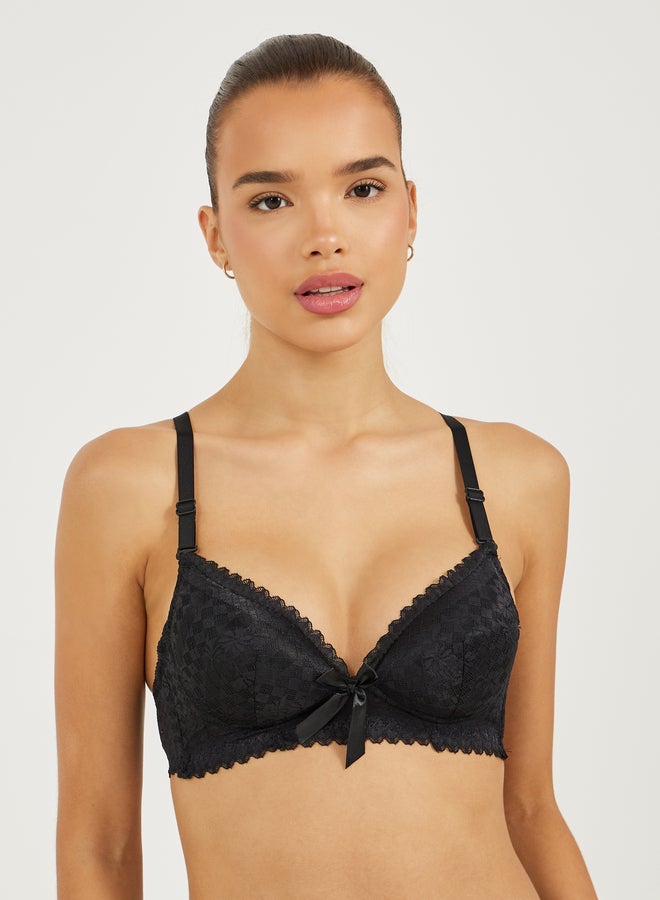 Styli Pack of 2 - Padded Wired Scalloped Edge Lace Bow Detail T-Shirt Bra - Image 2