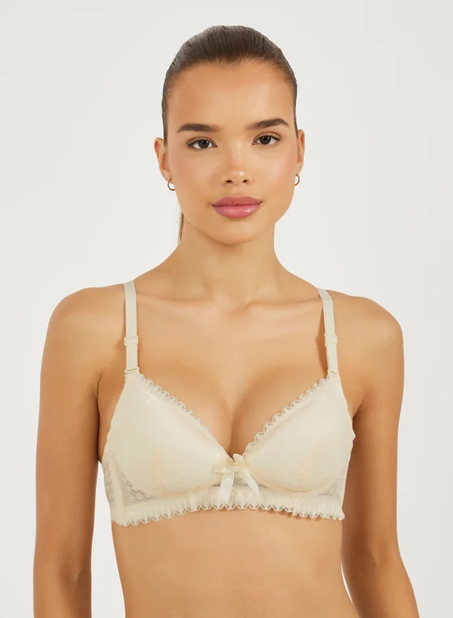 Styli Pack of 2 - Padded Wired Scalloped Edge Lace Bow Detail T-Shirt Bra