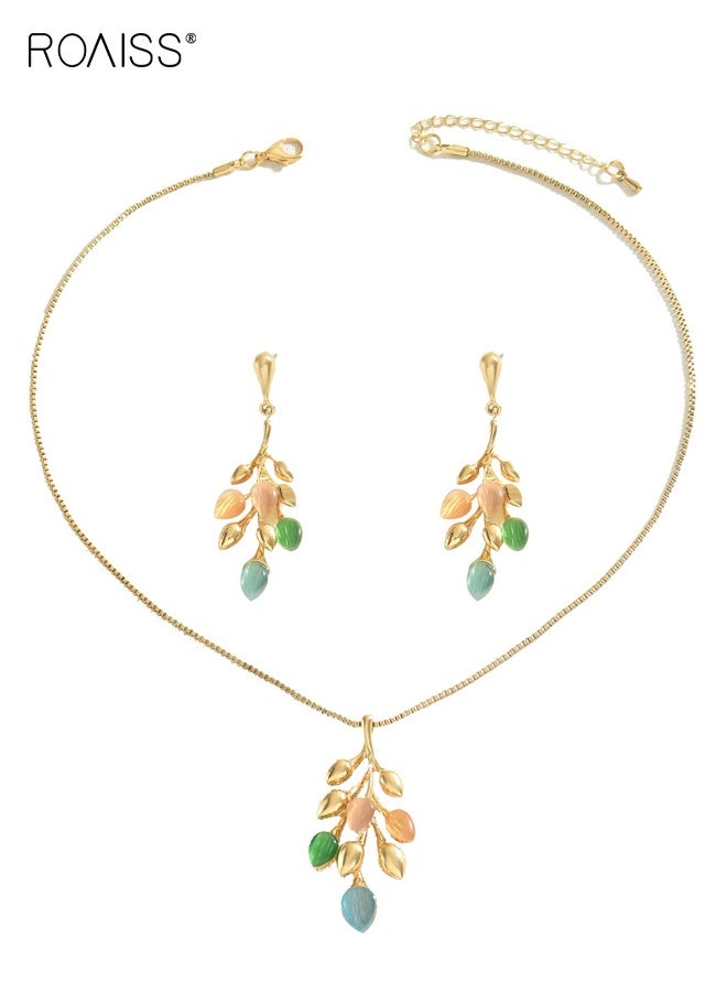 roaiss Colorful Leaf Branch Necklace for Women, Gold plated Cubic Zirconia Nature Pendant Jewelry, Elegant Necklace for Women Prom Party Jewelry Gifts - Image 3