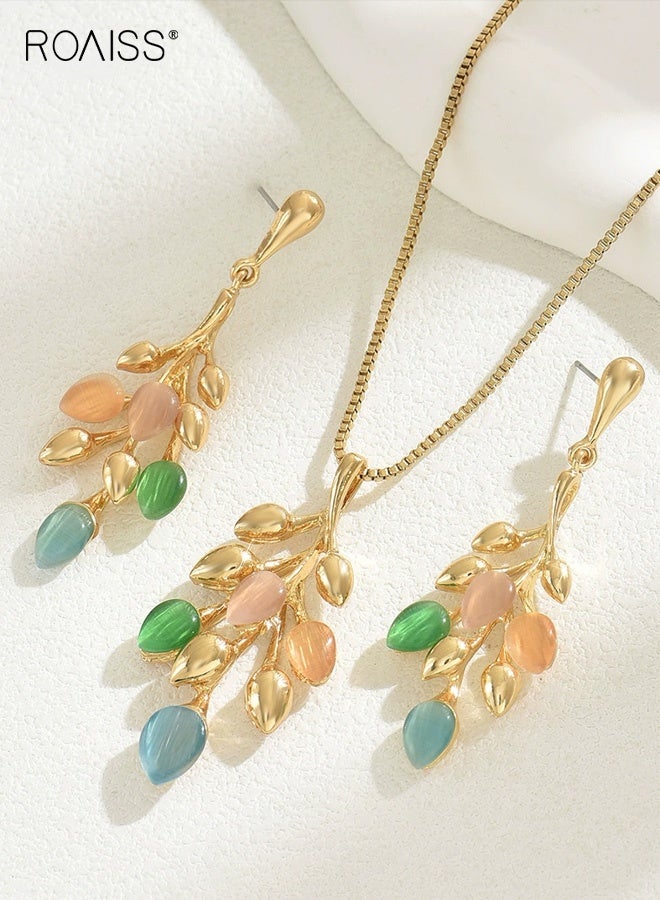 roaiss Colorful Leaf Branch Necklace for Women, Gold plated Cubic Zirconia Nature Pendant Jewelry, Elegant Necklace for Women Prom Party Jewelry Gifts - Image 1