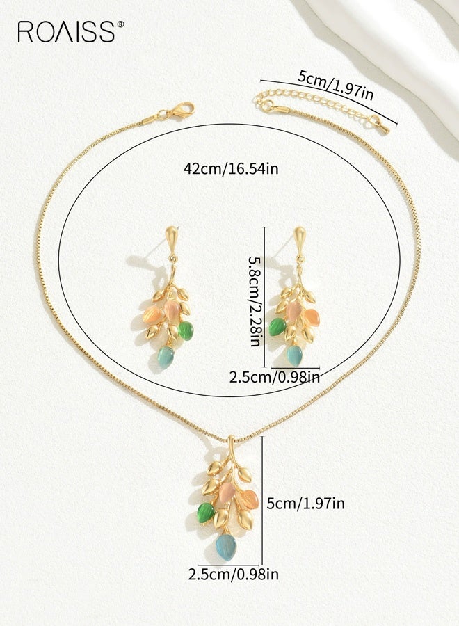 roaiss Colorful Leaf Branch Necklace for Women, Gold plated Cubic Zirconia Nature Pendant Jewelry, Elegant Necklace for Women Prom Party Jewelry Gifts - Image 2